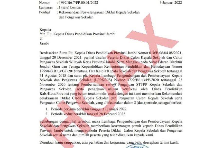 Informasi Surat Palsu yang Mengatas Namakan LPPKSPS Berkaitan dengan Rekomendasi Penyelenggaraan Diklat Calon Kepala Sekolah